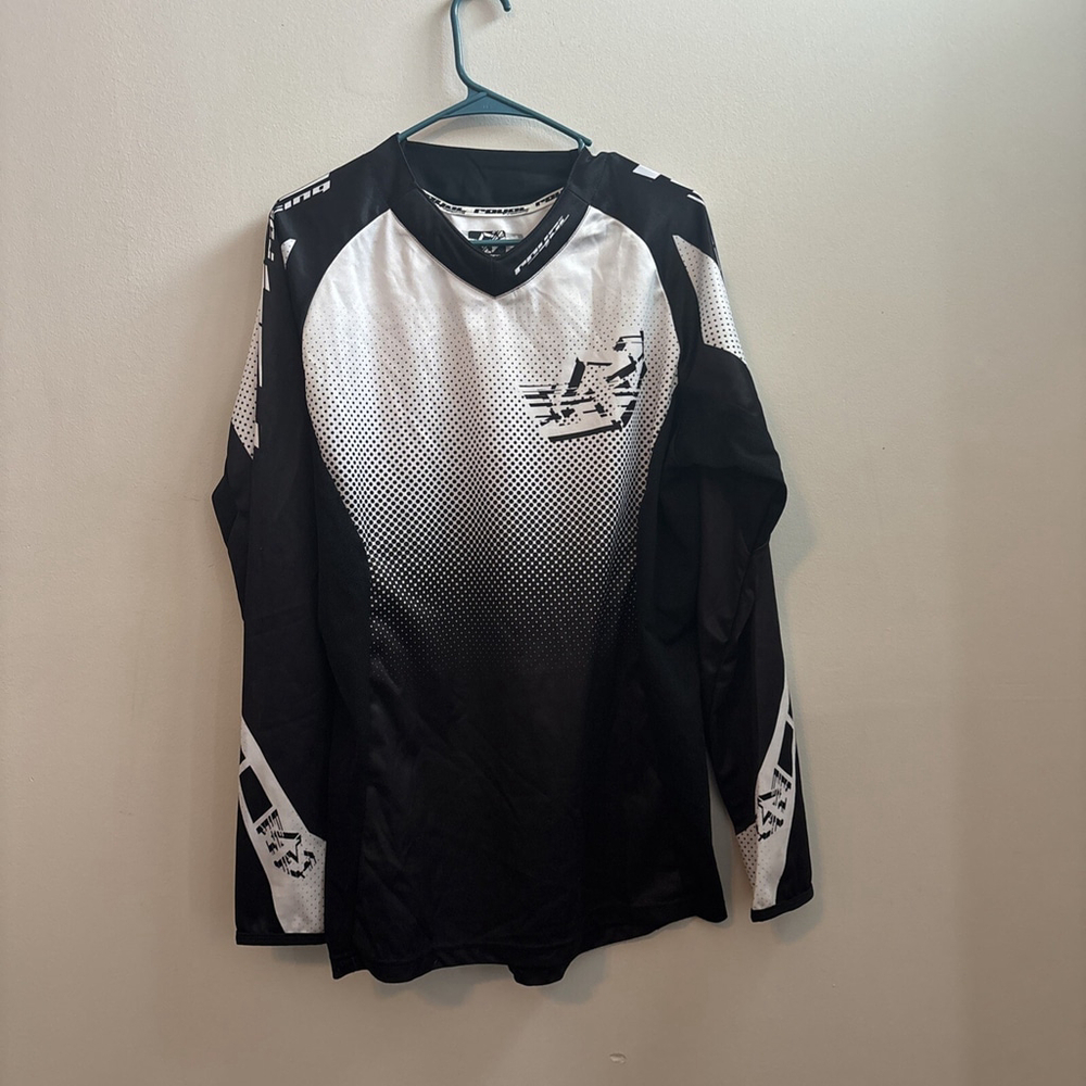 EUC MEN’S ROYAL RACING LONG SLEEVE SHIRT SIZE MEDIUM M BLACK WHITE POLYESTER